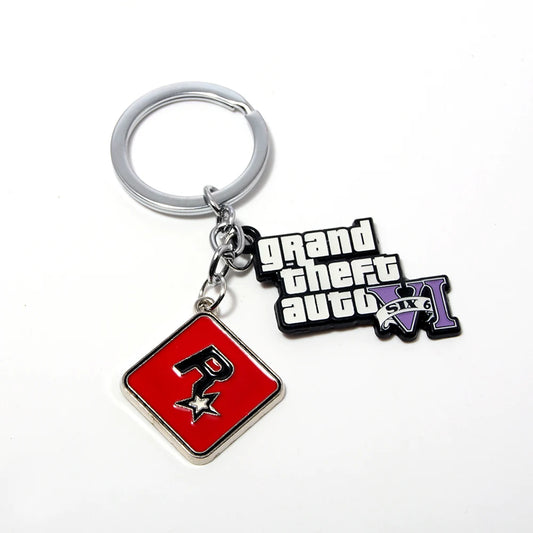 Game Grand Theft Auto 6 Keychain Men Fans Jewelry Grand Theft Auto Rock GTA VI Star Keying Cosplay Key Buckles Car Accessory