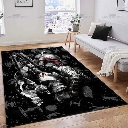 Classic Movie Character Mandalorian Art Deco Carpet Square Flannel Carpet Modern Home Living Room Floor Mat Bedroom Rug