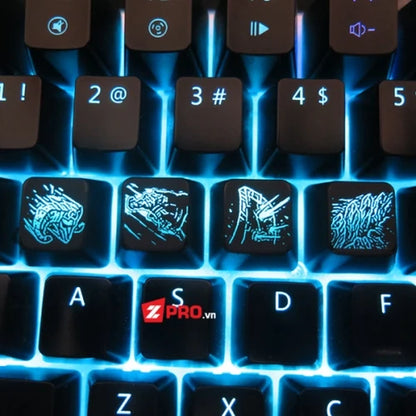 4Pcs League of Legends LOL Backlight Keycaps Personality Translucent Keycaps Mechanical Keyboard DIY Custom Avatar Skill Keycaps