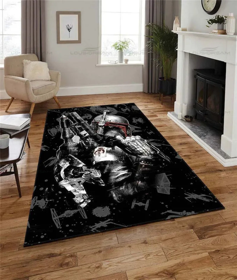 Classic Movie Character Mandalorian Art Deco Carpet Square Flannel Carpet Modern Home Living Room Floor Mat Bedroom Rug