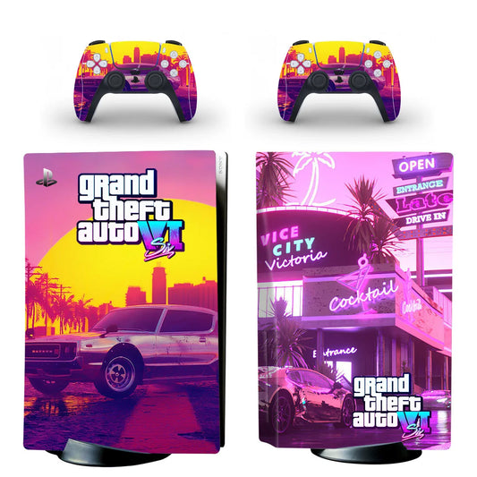 Grand Theft Auto VI GTA 6 PS5 Disc Skin Sticker Decal Cover for Console and 2 Controllers PS5 Disk Skin Vinyl