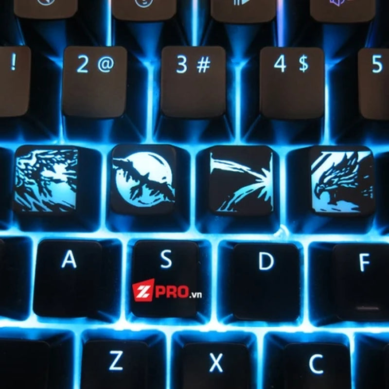 4Pcs League of Legends LOL Backlight Keycaps Personality Translucent Keycaps Mechanical Keyboard DIY Custom Avatar Skill Keycaps